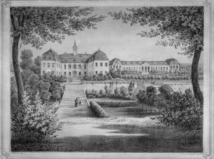 Heidenau-Großsedlitz, Ansicht des Lustschlosses Sedlitz (Bauzustand um 1830) : Ansicht des Lustschlosses Sedlitz: Lithographie von W. Peters