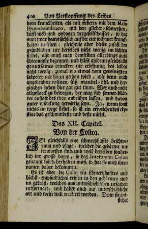 Das XII. Capitel. Von der Colica. - Das XVIII. Capitel. Vom Austretten des Affterdarms. Procidentia ani.