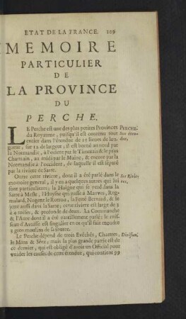 Memoire Particulier de la Province du Perche.