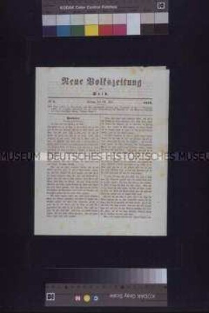 Zeitung: Neue Volkszeitung, Nr. 1; 14. Juli 1848