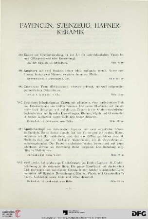 Fayencen, Steinzeug, Hafner-Keramik (Nr. 490-546)