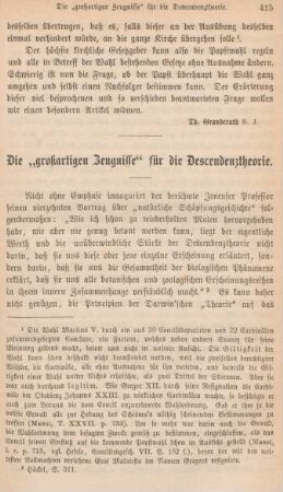 415-432 Die "großartigen Zeugnisse" für die Descendenztheorie : I.