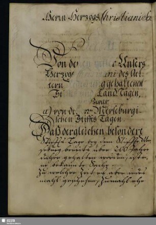 II. Theil, Sect. II. Von denen unter Unsers Herzogs Christiani des Aeltern Regierung gehaltenen Stiffts- und Land-Tägen.