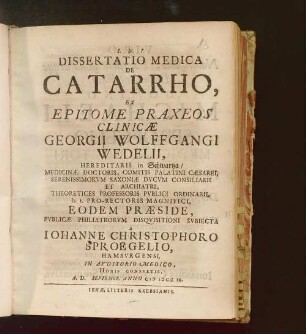 Dissertatio Medico De Catarrho