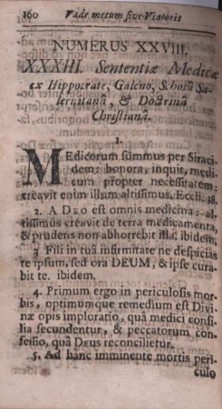Numerus XXVIII. XXXIII. Sententiae Medicae ex Hippocrate, Galeno, Schola Salernitana, et Doctrina Christiana.