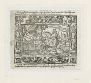 Petrus gibt dem Boten den Brief, aus: "Biblische Figuren deß Neuwen Testaments", Frankfurt am Main 1562, m2 verso