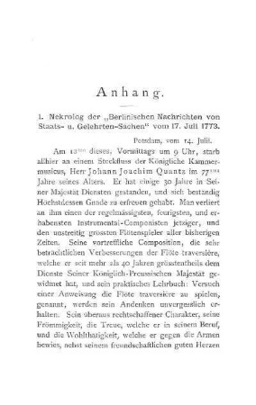 1. Nekrolog der "Berlinischen Nachrichten von Staats- u. Gelehrten-Sachen" vom 17. Juli 1773