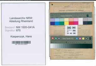 Entnazifizierung Hans Kasperczyk , geb. 10.11.1921 (Bahnpolizist)