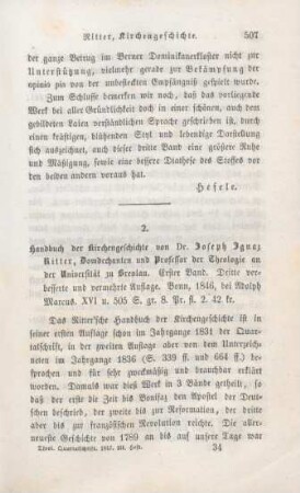 507-521 [Rezension] Ritter, Joseph Ignaz, Handbuch der Kirchengeschichte