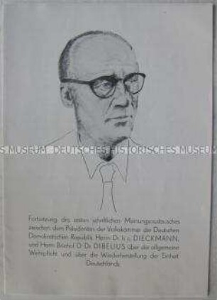 Propagandaschrift der Nationalen Front zu einem Briefwechsel zwischen dem Präsidenten der Volkskammer der DDR Johannes Dieckmann und Bischof Dibelius