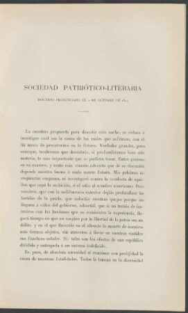 Sociedad patriótico-literaria : Discurso pronunciado el 2 de octubre de 1812