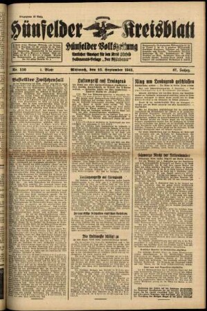 Erste Ausgabe vom Mittwoch, den 10. September 1941.