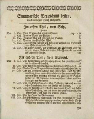 Summarische Verzeichniß dessen, was in diesem Buch enthalten