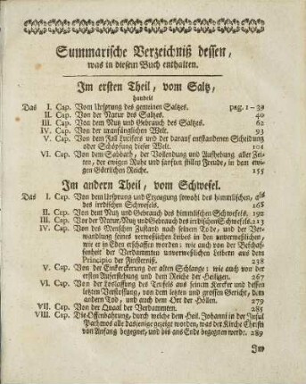 Summarische Verzeichniß dessen, was in diesem Buch enthalten