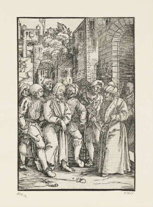 Christus wird vor Pilatus geführt, aus: Ulrich Pinder, Speculum passionis domini nostri Jesu christi, Nürnberg 1519, S. XXX verso