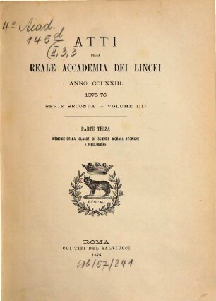 Atti della Accademia Nazionale dei Lincei. 3. 1875/76 (1876), Pt. 3