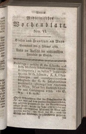 Nro. VI. Sonnabend den 7. Februar 1789.