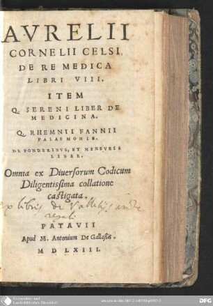 Aurelii Cornelii Celsi De Re medica : Libri VIII