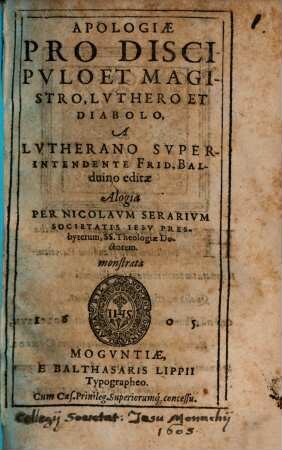 Apologiae pro discipulo et magistro, Luthero et Diabolo