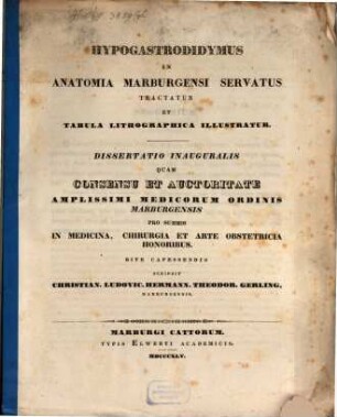 Hypogastrodidymus in anatomia Marburgensi servatus tractatur et tabula lithographica illustratur : cum tabula