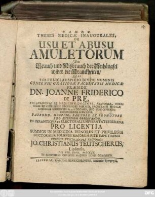 Theses Medicæ Inaugurales, De Usu Et Abusu Amuletorum