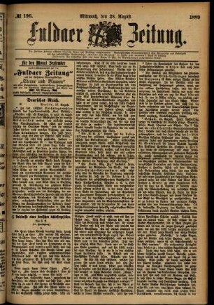 Ausgabe vom Mittwoch, den 28. August 1889.