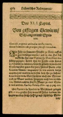Das XLI. Capitel. Von gifftigen Gewürm/ Schlangen und Spinnen.