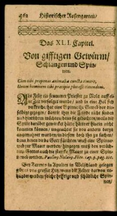 Das XLI. Capitel. Von gifftigen Gewürm/ Schlangen und Spinnen.