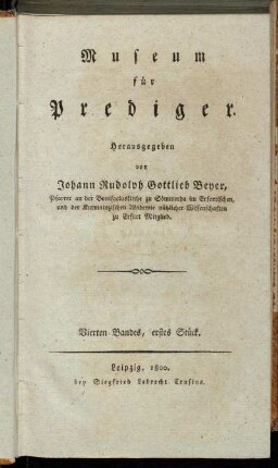 Vierten Bandes, erstes Stück.