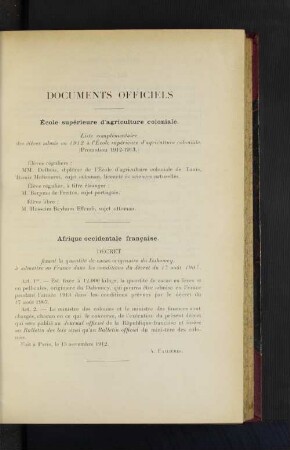 Documents Officiels.