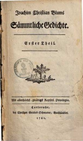 Joachim Christian Blums Sämmtliche Gedichte, 1
