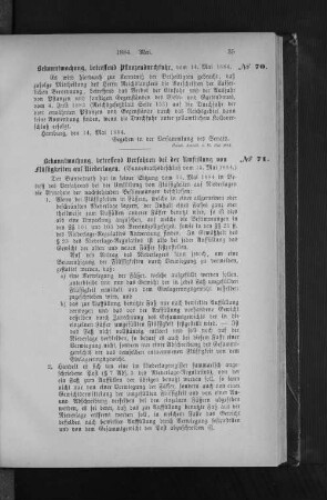 No. 70. Bekanntmachung, betreffend Pflanzendurchfuhr, vom 14. Mai 1884.