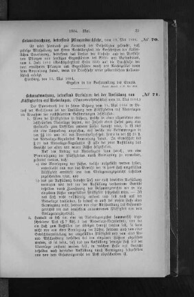 No. 70. Bekanntmachung, betreffend Pflanzendurchfuhr, vom 14. Mai 1884.