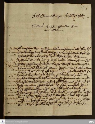 Brief von Johann Clamp an August Hermann Francke.