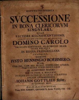 Disp. iur. de successione in bona clericorum singulari