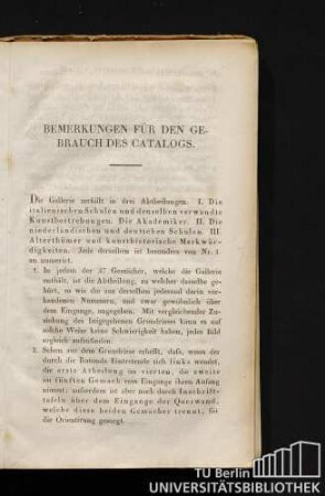 Bemerkungen für den Gebrauch des Catalogs.