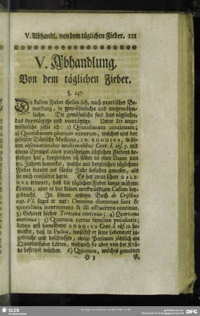 V. Abhandlung, Von dem täglichen Fieber