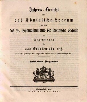 Jahres-Bericht. 1842/43 (1843)