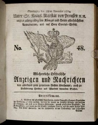 No. 48. Montags, den 28ten November 1774