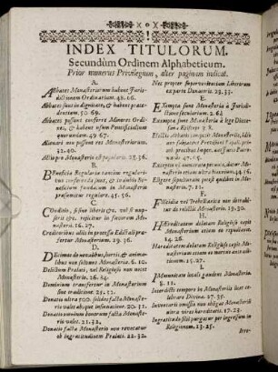 Index Titulorum. Secundum Ordinem Alphabeticum.