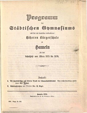 Die Handschriften und älteren Drucke der Gymnasialbibliothek