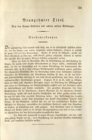 Neunzehnter Titel. Von den Armen-Anstalten und andern milden Stiftungen