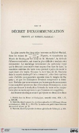 Sur un décret d’excommunication trouvé au Djebel-Barkal
