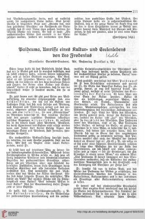 N.F. 9.1929 S.211-214: [Rezension von: Frobenius, Leo, Paideuma, Umrisse eines Kultur- und Seelenlebens]