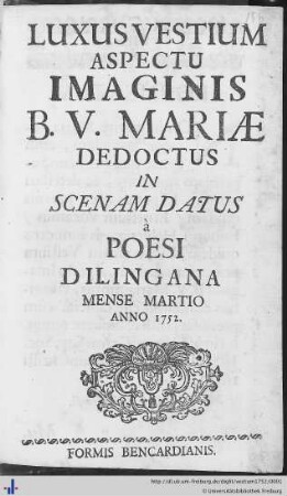 Luxus Vestium Aspectu Imaginis B. V. Mariae Deductus