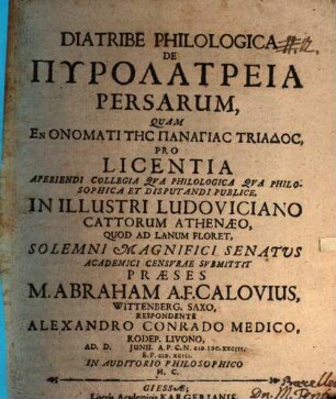 Diatribe philol. de pyrolatreia Persarum