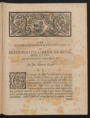 I. An Jus Naturae detur?