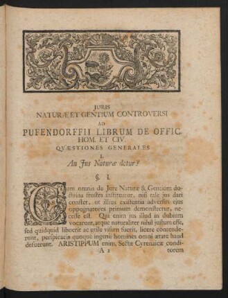 I. An Jus Naturae detur?