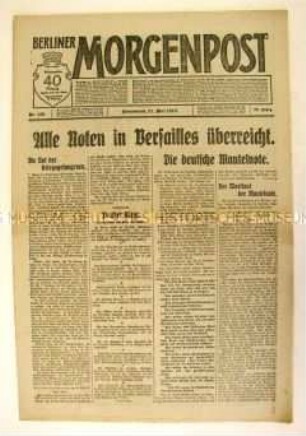 Tageszeitung "Berliner Morgenpost" zum Abschluss der Friedensverhandlungen in Versailles