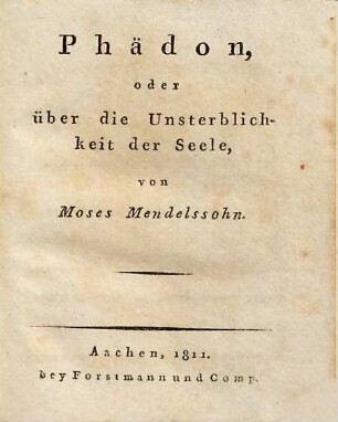 Phädon oder über die Unsterblichkeit der Seele